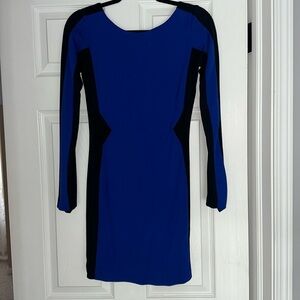 Amanda Uprichard color block royal blue & black long sleeve fitted dress.